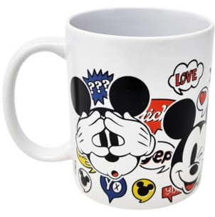 Disney Taza de té con diseño de Mickey Mouse, de cerámica, para desayuno, merienda, lavable en lavavajillas, 36 cl