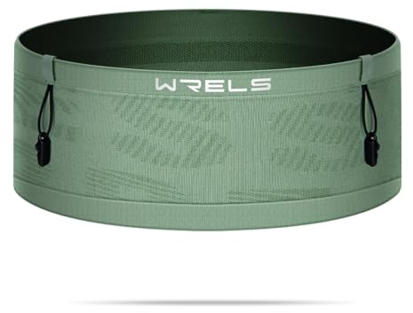 WRELS Schlanker Laufgürtel mit Latznummer-Clip, elastische Handyhalterung, Bauchtasche für Damen und Herren, große Kapazität, Fitness-Hüfttasche für Wasserflasche, Schlüssel, Karten, Grün - M, Medium