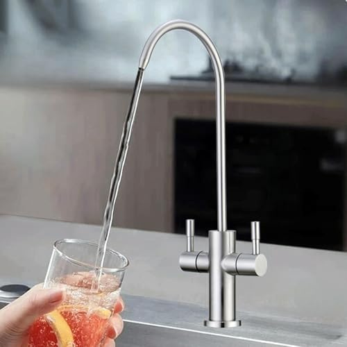 Rubinetto Depuratore Acqua 2 Vie Acciaio Inossidabile Spazzolato Rotante 360° Miscelatore Cucina Solo Acqua Fredda Doppia Maniglia,Spazzolato