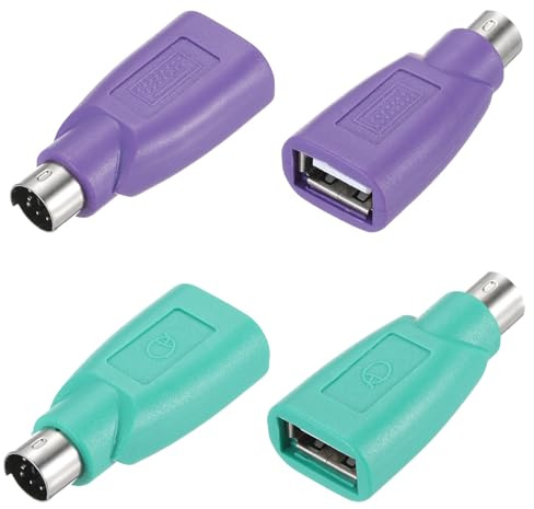 QUARKZMAN 4 Stück USB auf PS/2 Adapter, PS/2 Stecker zu USB Buchse Adapter für Tastatur Maus, Grün+Violett