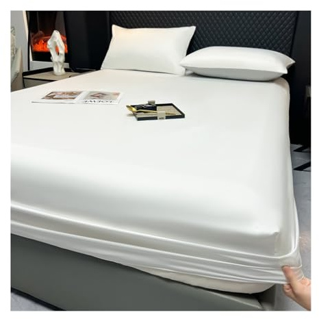 Satin Lakan 90x200cm 120x200cm 150x200cm 180x200cm Sänglakan med djupa fickor Silkesmjukt och kallt is Silk Lakan Twin Small Double Queen Super King(White,120x200cm+48x74cm x1)