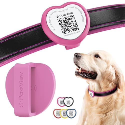 PawView QR-kod hundtaggar UK – personlig husdjurs-ID-etikett med NFC vattentät silikon hjärta hundbricka för förlorad husdjursåterhämtning – ingen GPS behövs, inga prenumerationsavgifter (rosenröd)