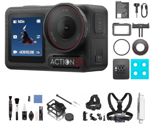 DJI Osmo Action 5 Pro Pack Estándar, cámara Deportiva, Sensor 1/1.3, vídeo 4K/120 fps, Seguimiento de Objetivos, estabilización, 2 Pantallas táctiles OLED (Standard-Cleaning + Protection Bundle-1)