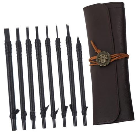 OFFIGAM Herramientas Para Tallar a Mano De Acero De Tungsteno 8 Piezas Para Principiantes Grabado Piedra y Madera Estuche Para Artistas y Aficionados Al Grabado Manual Usos Creativos y Artísticos