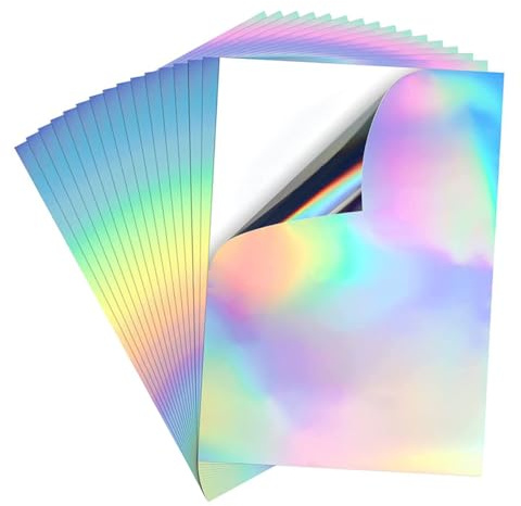 SHINEOFI 20sheets Holographic Sticker Paper Glossy Vinyl Stickers for Printer Water Slide Paper DIY Craft Film