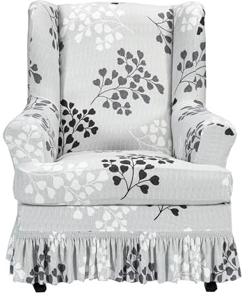CRFATOP 2 Piece Stretch Wingback Chair Cover with Skirt Printed Wing Chair Slipcovers Spandex Fabric Wingback Armchair Covers with Cushion Slipcover for Living Room Bedroom Wingback Chair,C15
