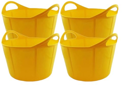 Flexischale 15 L – 2er / 3er / 4er Set – robuste Kunststoffschale mit Griffen | flexibel & leicht | Futtereimer, Wäschekorb, Gartenschale | einfarbig pro Set (Gelb, 4er)