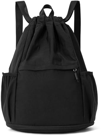 Boziee Sport Turnbeutel Kordelzug Sportrucksack Wasserfeste Daypack Gym Bag Gymsack Sporttasche mit Netztaschen Schuhfach für Schule Sport,Schwimmen, Reisen und Outdoor (Schwarz)