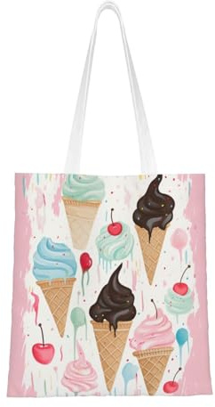 Sac fourre-tout réutilisable pliable en toile imprimé camouflage à rayures tigre pour voyage, plage, gym, travail, école, Sweet Ice Cream, Taille unique