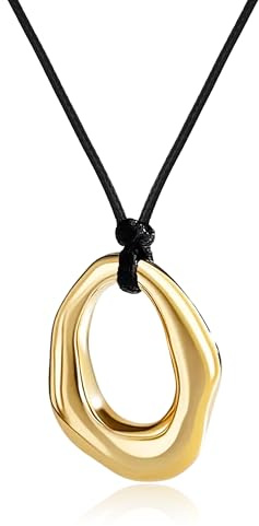 Your Always Charm Round Circle Pendant Necklace Chunky Thick Gold Silver Black Leather Choker Rope Cord Statement Long Dainty Jewelry Gift