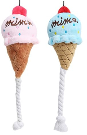 TOBBOMEY Jouet Couineur pour Chien en Peluche Douce 2 Pièces Cornet De Glace Mignon Jouet à Mâcher Résistant pour Animaux De Compagnie