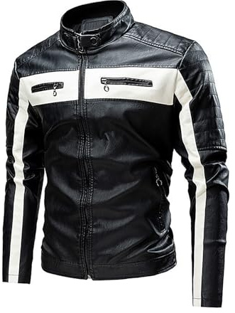 Giacca da Moto in Pelle per Uomo Giubbotto Equitazione Stile Moda Autunno Inverno Esterno Casual
