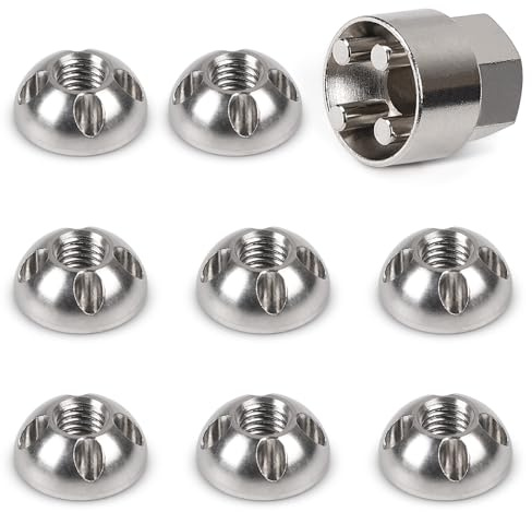 EFUTURETIME 8 x Tuercas Antirrobo M8 × 1,25, Inoxidable 303 | con 1 Vaso especial para Tuerca de Seguridad con Patrón de 4 Agujeros