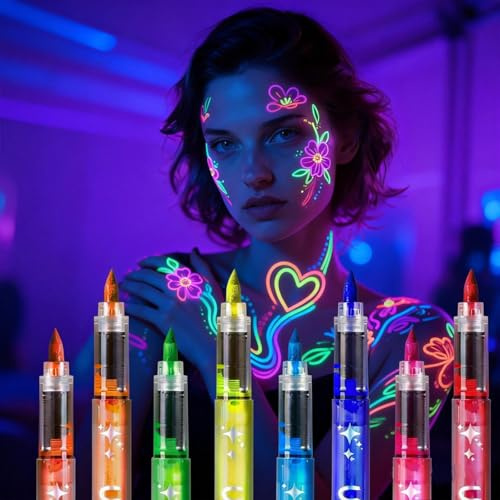 Pintura Facial Corporal Fluorescente, 8 Colores Maquillaje Corporal Neon Para Fiesta Set De Maquillaje Neón Para Mujer Lápices Fluorescentes Para Carnavales, Bailes De Disfraces, Halloween
