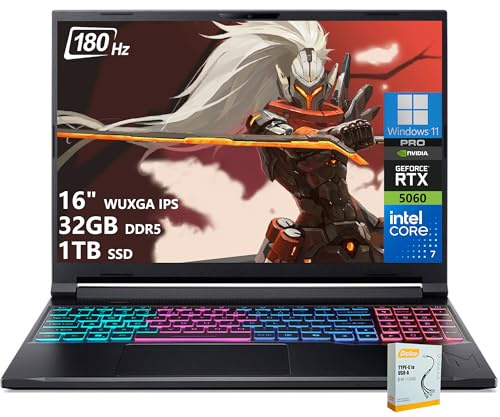 acer Nitro V 16S Gaming Laptop | 16 WUXGA IPS 180Hz (100% sRGB)| Intel 10-Core 7 240H | 32GB DDR5 1TB SSD | GeForce RTX 5060 DLSS4 (Up to 572 AI Tops) | Backlit Keyboard Win11 Pro w/DLCA Accessory