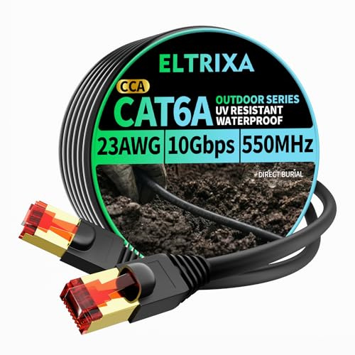 ELTRIXA Cat6A Ethernet Cable 50M, Outdoor Direct Burial 23AWG High Speed Up to 10Gbps, LLDPE UV-Resistant Waterproof Jacket, CCA RJ45 Network Internet Cable - Black