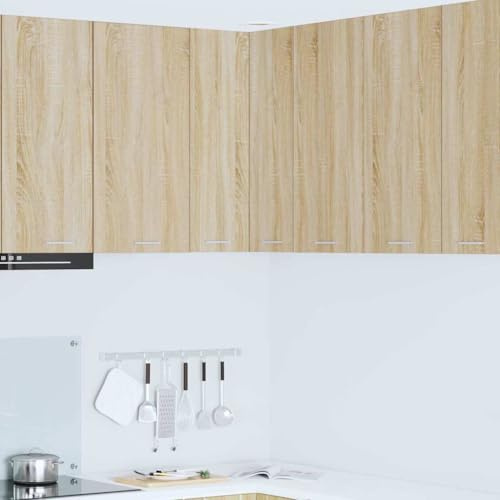 YuuSsea Modern Hanging Corner Cabinet, Sonoma Oak and White, 57x57x80 cm, Engineered Wood Storage for Kitchen, Pantry, Utility, Durable Home Organization