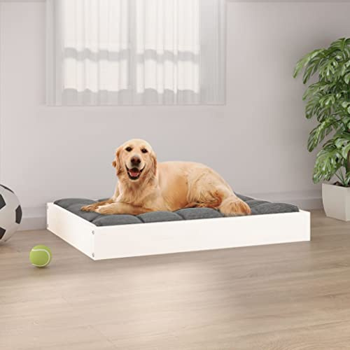 RMIHSJG Massivholz Hundebett Kiefer 71,5x54x9 cm Weiß mit robustem Holzrahmen für Stabilität und Zeitloses Design, orthopädische Liegefläche, atmungsaktive Konstruktion