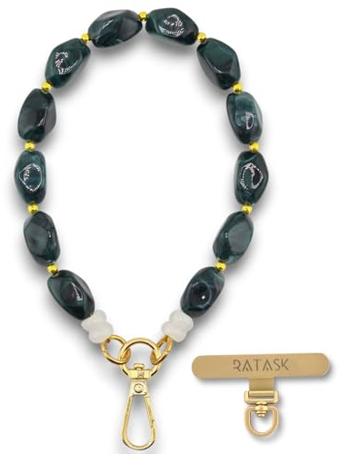 RATASK Beaded Wrist Strap Bracelet, Acrylic Beaded Mobile Phone Strap, Keychain Accessory, Decorative Pendant, Made with Durable Metal String for Extra Strength and Security (Forest Swirl)