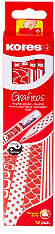 Kores - Grafitos: 12 Bleistifte mit dem Härtegrad HB in Weiß & Rotem Retro-Design