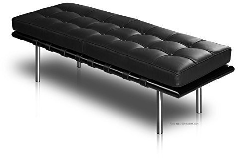 NEUERRAUM Schmale Sitzbank Leder Schwarz mit schwarzem Eschenholz Rahmen. Länge 130 cm.