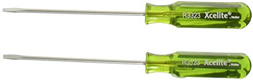 Xcelite R3323 Steel Slotted Pocket-Clip Screwdriver, 3/32 Head, 3 Blade Length Pack of 2, Green