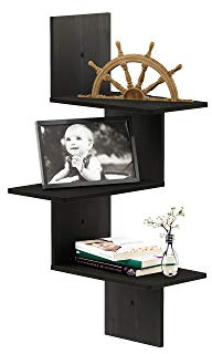 Furinno ROSSI Corner Floating Shelves for Wall, 3-Tier Corner Square Wall Shelf, Radial Wall Mounted Book Shelf, for Bathroom, Bedroom, Living Room, Espresso