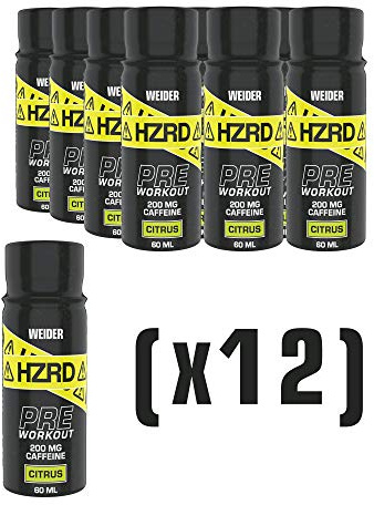 Weider HZRD hochdosierter Pre-Workout Energy Shot, Citrus, für intensives Training, 12 x 60 ml