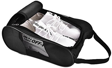 Golf Schuhbeutel Atmungsaktiver Schuhträger mit Reißverschluss Sport Schuhbeutel Golfschuhe Aufbewahrungstasche 2Farben zur Auswahl(Schwarz)