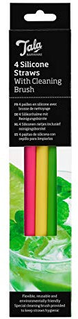 Tala Silicone Drinking Straws, 4 Reusable Straws with Cleaning Brush, Flexible, Eco-friendly, BPA Free