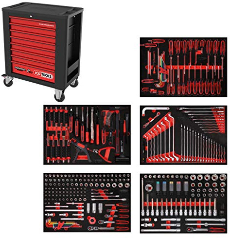 KS Tools 815.5299 PERFORMANCEplus Werkstattwagen P15 mit 8 Schubladen, bestückt mit 299 Werkzeugen in 5 Einlagen für 5 Schubladen