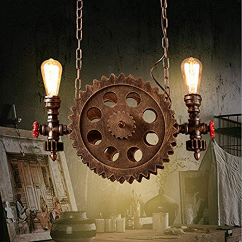 Pendelleuchte Hängelampe Vintage industrie Rustikal Esszimmer Antik Getriebe Design E27 LED Kronleuchter für Esstisch Wohnzimmer Küchen Schlafzimmer Loft Metall Lampe 2-flammig Höhenverstellbar, D55cm