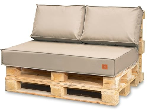 Bielik Palettenkissen 120 x 80 Set für Palettenmöbel | Wasserdicht Europaletten Sitzkissen Made in EU | Palettensofa komplett besteht aus 3 Teilen in Farbe: Dunkelgrau (Sitz +2 Kissen, Hellbeige)