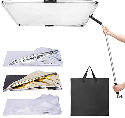 Fomito Kit de panneau réflecteur de lumière portable avec cadre montable - 100 x 100 cm - Diffusion or et noir, argent et blanc