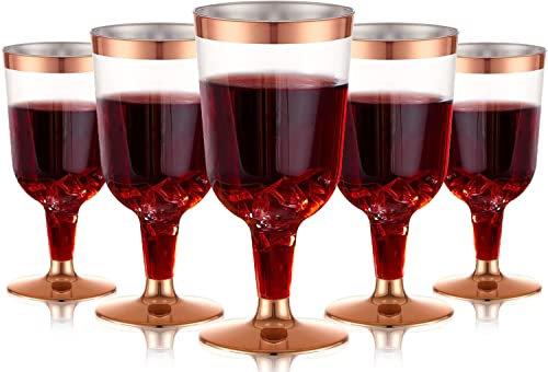 LATERN 30 Piezas Copas de Vino de Plástico, 170ml Copas de Cata de Vino de Oro Rosa Copas de Vino de Fiesta con Tallo Reutilizables para Bebidas Whisky Champán Cerveza Cóctel Martini (13,4 x 6,5cm)
