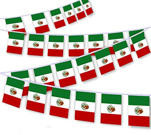 MacLand 30 cuerdas de bandera de México, banderines mexicanos de 32 pies, pancarta decorativa para decoración de patio interior y exterior