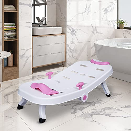 Baby-Badeliege Babybadesitze Faltbar Einstellbare Bath Badewannensitz Ergonomisch Antirutsch Badezubehör Badewannenstütze für Kinder von 0-10 Jahren bis 40kg (Rosa)