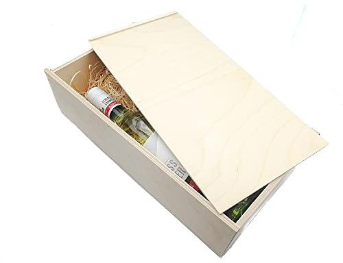 Holzkiste mit Schiebedeckel - 38x20x10cm, Natur - Weinkiste | Aufbewahrungskiste | Erinnerungsbox | Bastel- & Geschenkkiste
