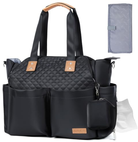 Lekebaby Baby Changing Bag - Large Nappy Bags for Mom and Dad, Stylish Travel Tote with Changing Mat