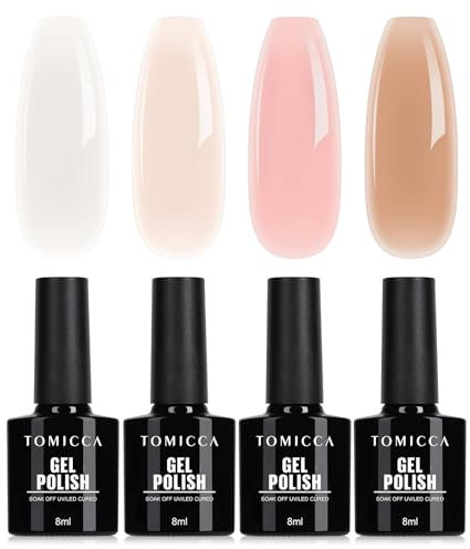TOMICCA Vernis Semi Permanent Transparent Rose Blanc Set,4 Couleurs Vernis à Ongles Soak-Off UV/LED Série Rose Cadeau Pour Studio de Manucure DIY Home, 8ML