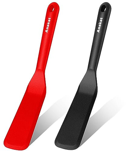 Anaeat Silicone Thin Spatula Set of 2 - Mini Brownie Serving Spatulas - Non Stick Spurtle Turner for Easy Cooking Eggs, Omelet, Pancake, Burgers, Pizza, Steak, Crepes, Heat Resistant & BPA Free