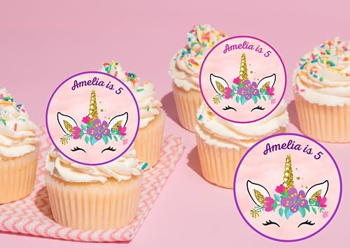 edible 20 x Unicorn Birthday Personalised cupcake toppers uncut (WAFER PAPER)