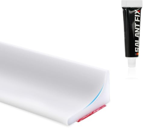 flintronic Autoadesiva Silicone Doccia Barriera, 90 gradi-1M(Bianco) | Barriera Acqua Pieghevole Per Bagno, Soglia E Bordo Doccia, Striscia Di Ritenzione Idrica Della Soglia Del Bagno