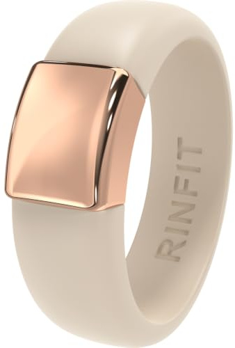 Rinfit Anillos de boda de silicona para mujer, 6 mm de ancho, 7 mm de ancho, 2 mm de grosor con placa de metal patentada