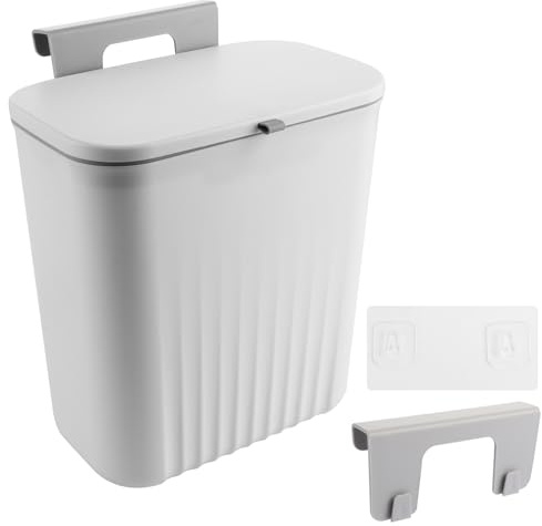 VIDETOL Mülleimer Hängend mit Deckel, 9L Küchenmülleimer mit Deckel, Grau Mülleimer Wandmontage, Wasserdicht Kompostbehälter für Wohnmobil, Badezimmer, Küche