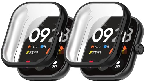 Niboow TPU Funda [2-Piezas] para Xiaomi Redmi Watch 4 (Negro+Negro) | Flexible Anti-Choque, Resistente a los Arañazos, Ultrafino Borde Protector, Protección Carcasa para Xiaomi Redmi Watch 4