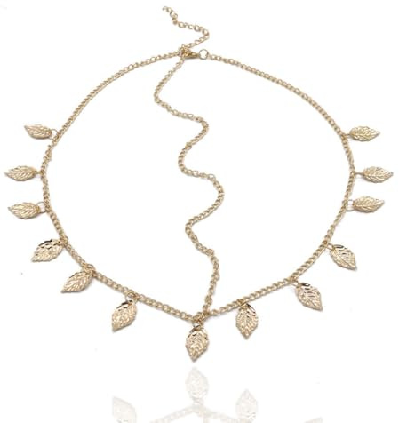 WJRQD Wahrsagerin Kostüm Damen，Kostüm Wahrsagerin Boho Head Chain Gold Chain Beads Headpiece Bridal Prom Costume Hairstyle Accessoire für Frauen und Mädchen Kopfkette Gold