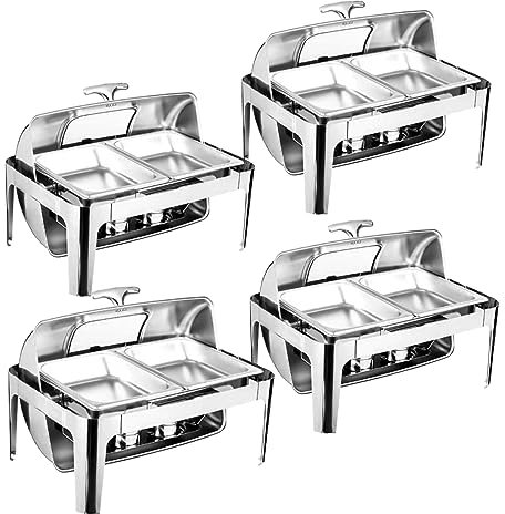 Chafing Dish Buffet-Set, Heizung und Isolierung, fünfteiliges Set mit Essens- und Wassertablett, Halter, Abdeckung, Brenner, 9 l, rechteckig, mit Sichtglas für die Cafeteria,Four