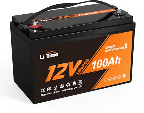 Litime Batería LiFePO4 12V 100Ah con Función Calentamiento y Protección Baja Temperatura, Batería Litio 12V 100Ah con 100A BMS, Max 15000 Ciclos, para Autocaravana, Energético Doméstico, Sistema Solar