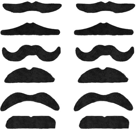 12Stk Schnurrbart zum Ankleben,Schwarze Schnauzer,Fake Bärte zum Ankleben Realistisch,Kostüm Schnurbart Kleben,Falscher Bart 80er,Moustache,Beard für Weihnachtsfeier Geburtstag Partei Damen Herren